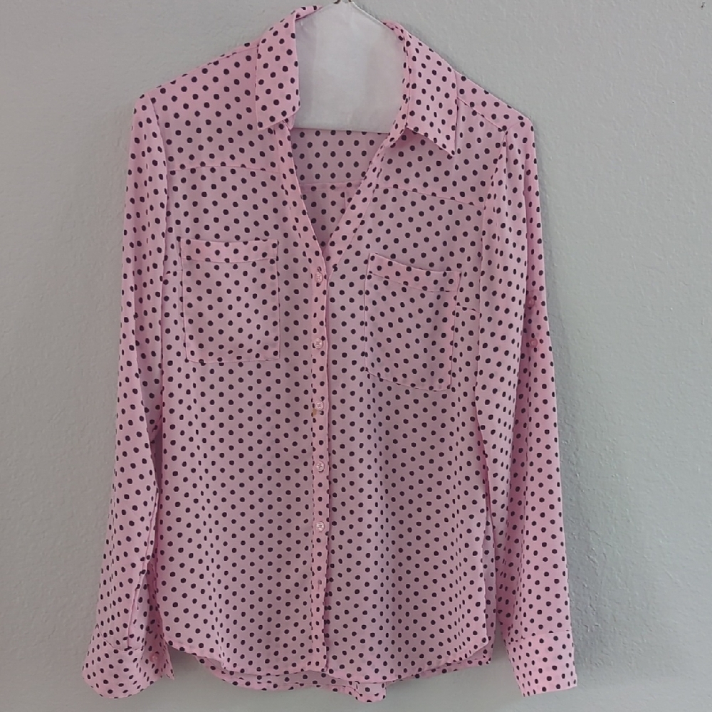 Express Pink and Black Polka Dot Shirt